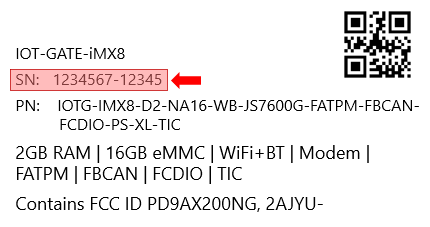 IOT-GATE-iMX8 serial number location in sticker