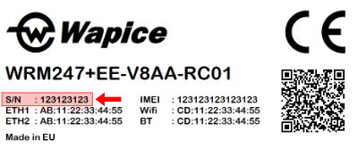 WRM247+ serial number location in sticker